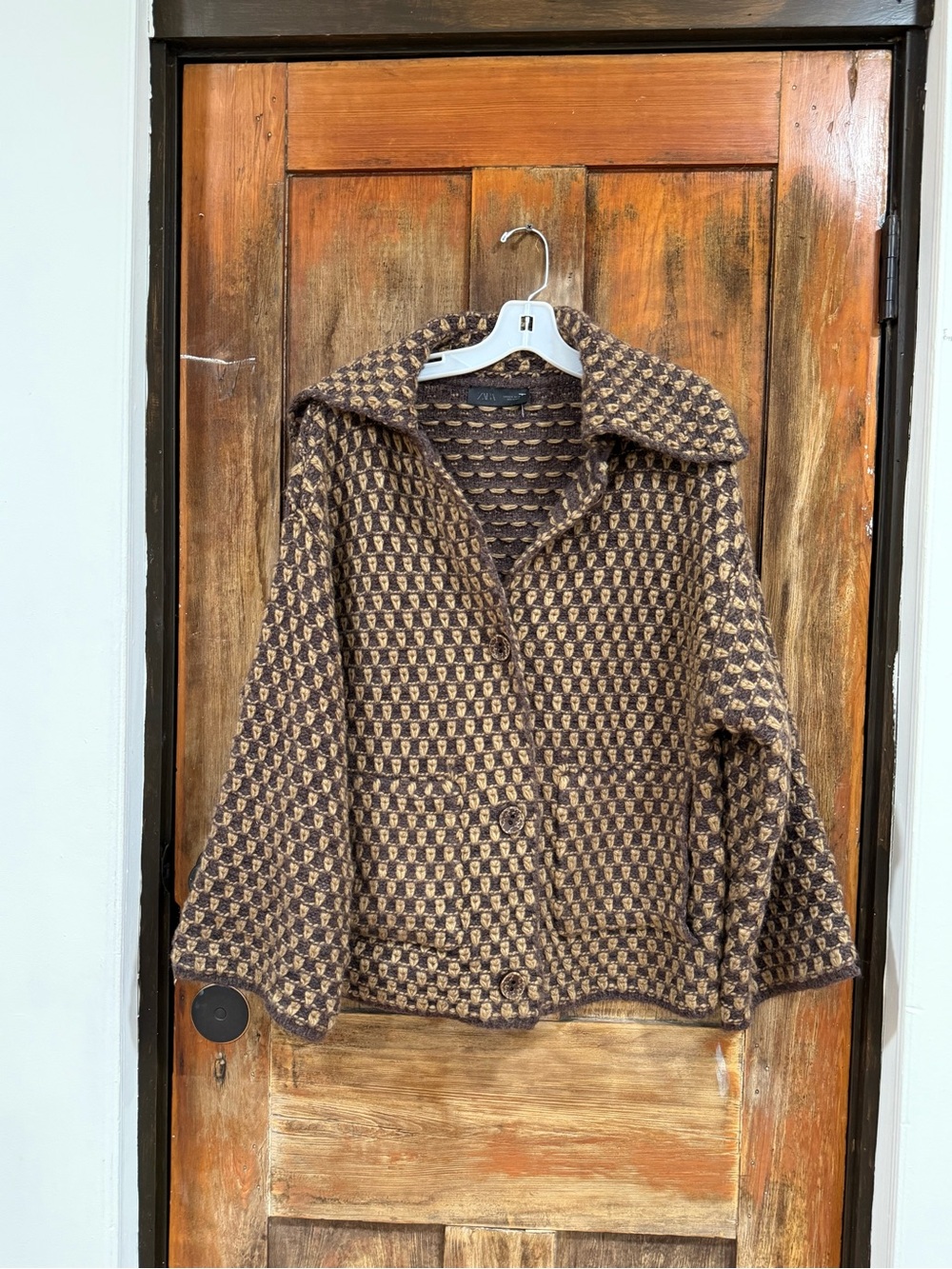 Zara Brown Patterned Button-Front Cardigan Jacket